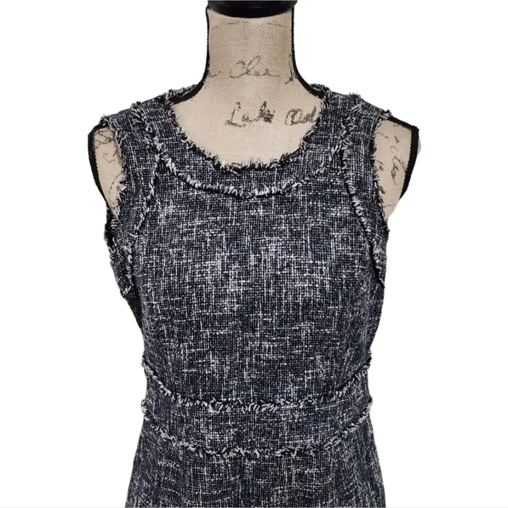 Michael Kors‎ Academia Tweed Dress Navy Blue Size 4 Career Work Shift sleeveless